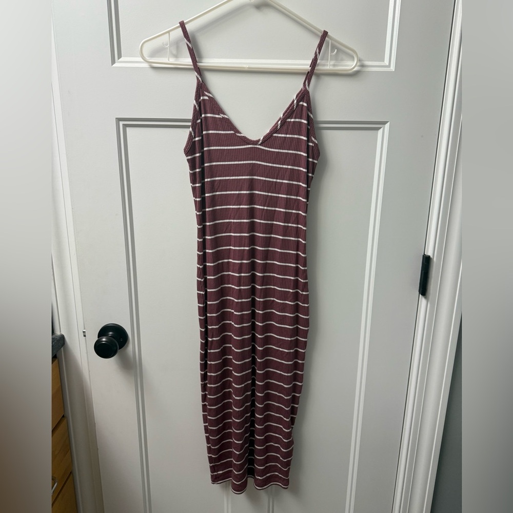 Ribbed Mauve Striped Midi Dress